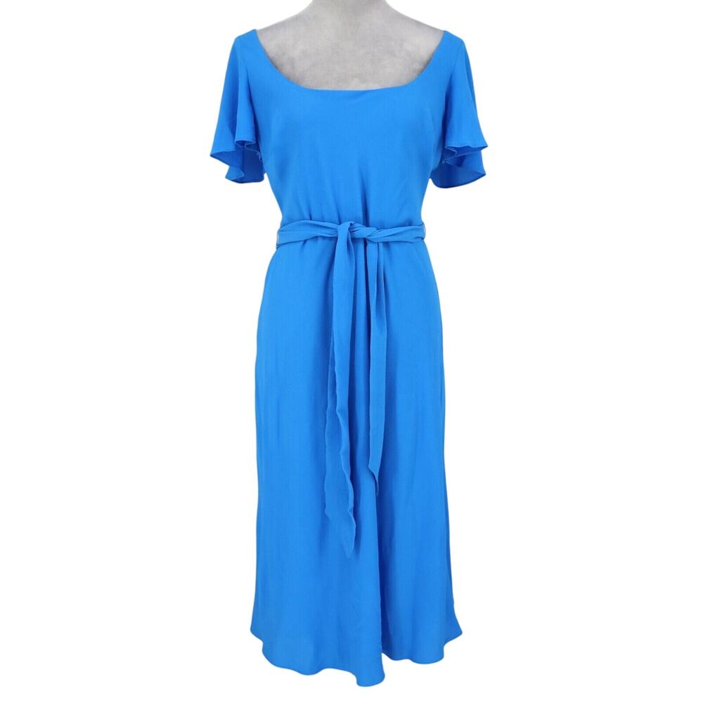 LRL Ralph Lauren Dress Womens 10 Blue Lined Belt Stretch Knit Back Zip Party